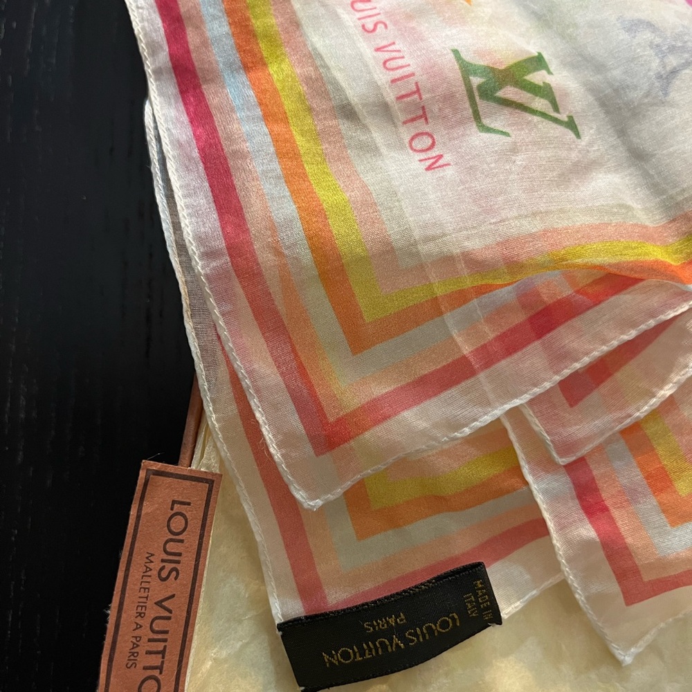 Authentic Louis Vuitton multicolor monogram Murakami Silk Scarf - Picture 3 of 8